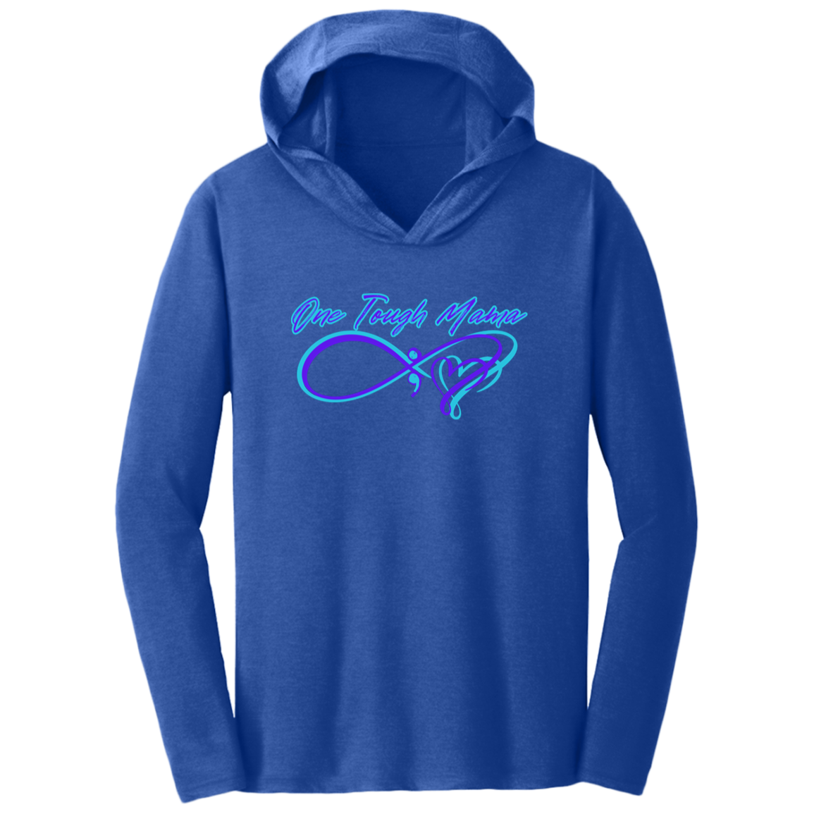 ONE TOUGH MAMA NEON BLUE SOFT L/S HOODED TEE