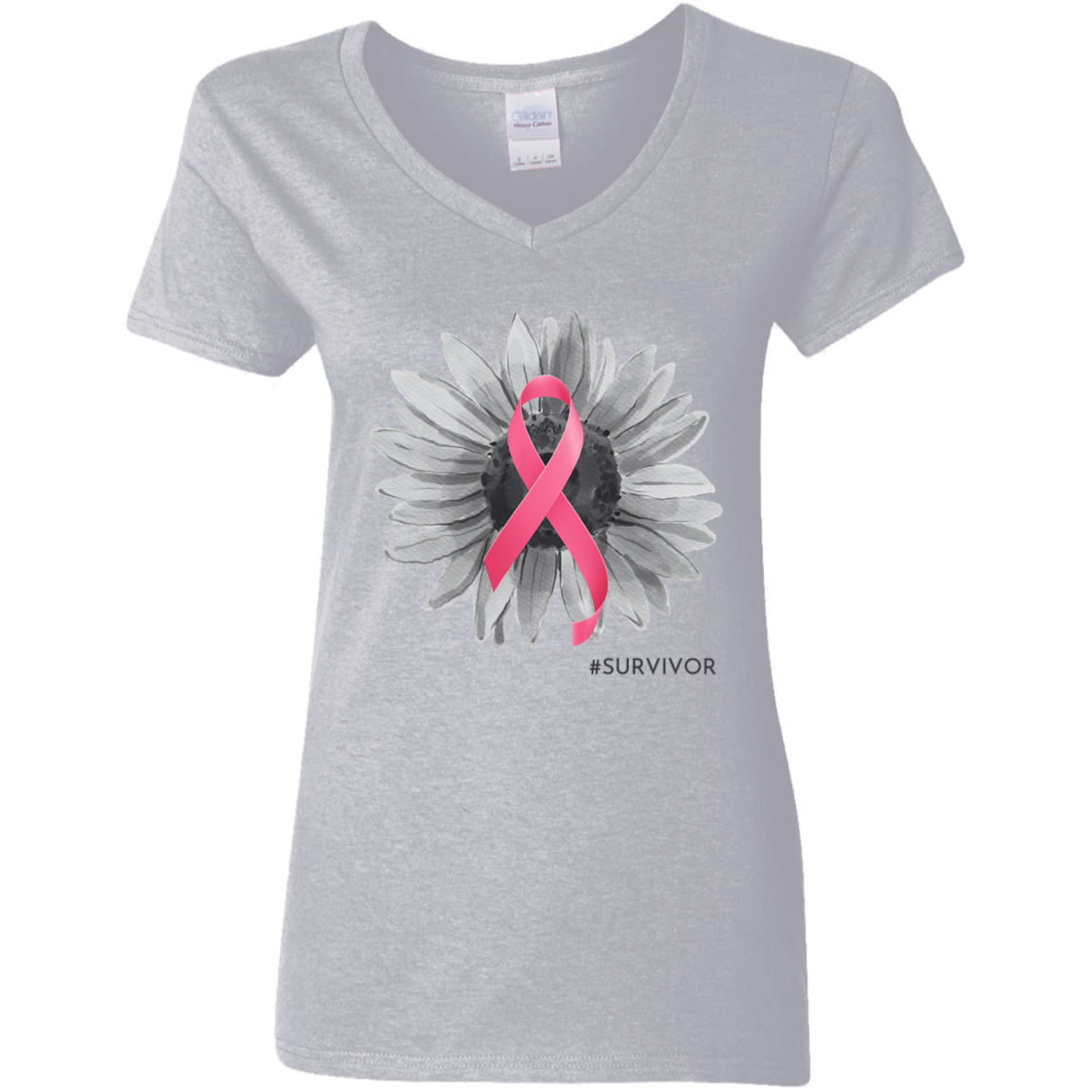 CANCER SURVIVOR FLOWER / LADIES COTTON V-NECK TEE