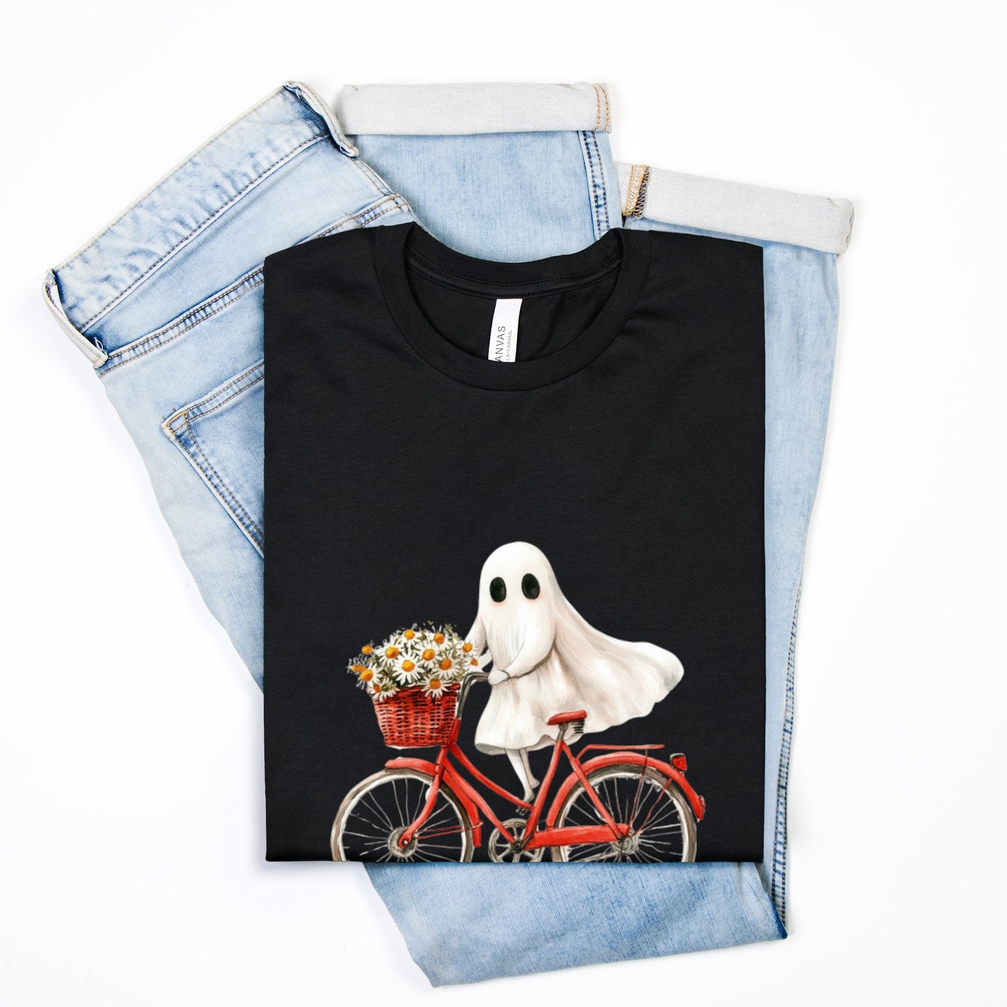 Cute Ghost Fall Tshirt/ Ghost on Bicycle/Soft Comfort Colors Tee/ Many Colors / Bella Canvas