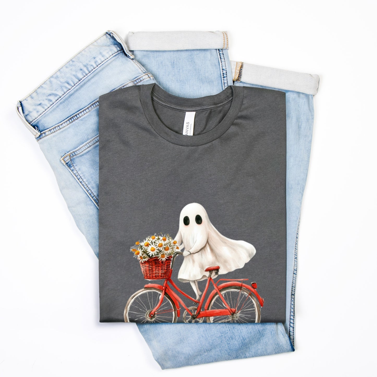 Cute Ghost Fall Tshirt/ Ghost on Bicycle/Soft Comfort Colors Tee/ Many Colors / Bella Canvas