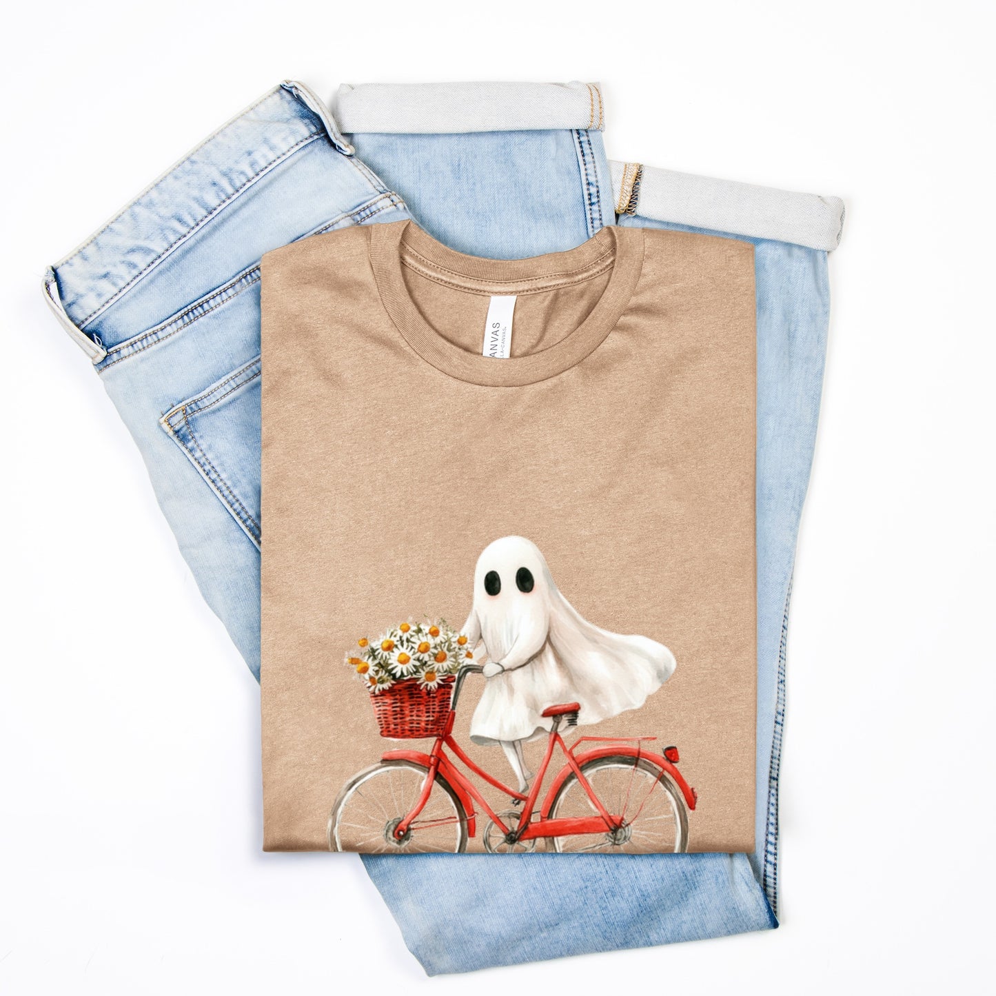 Cute Ghost Fall Tshirt/ Ghost on Bicycle/Soft Comfort Colors Tee/ Many Colors / Bella Canvas