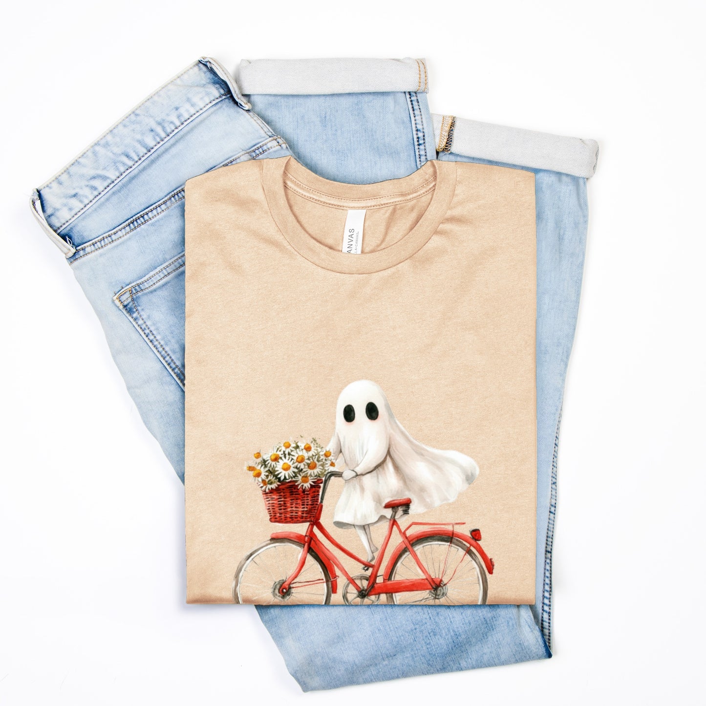Cute Ghost Fall Tshirt/ Ghost on Bicycle/Soft Comfort Colors Tee/ Many Colors / Bella Canvas