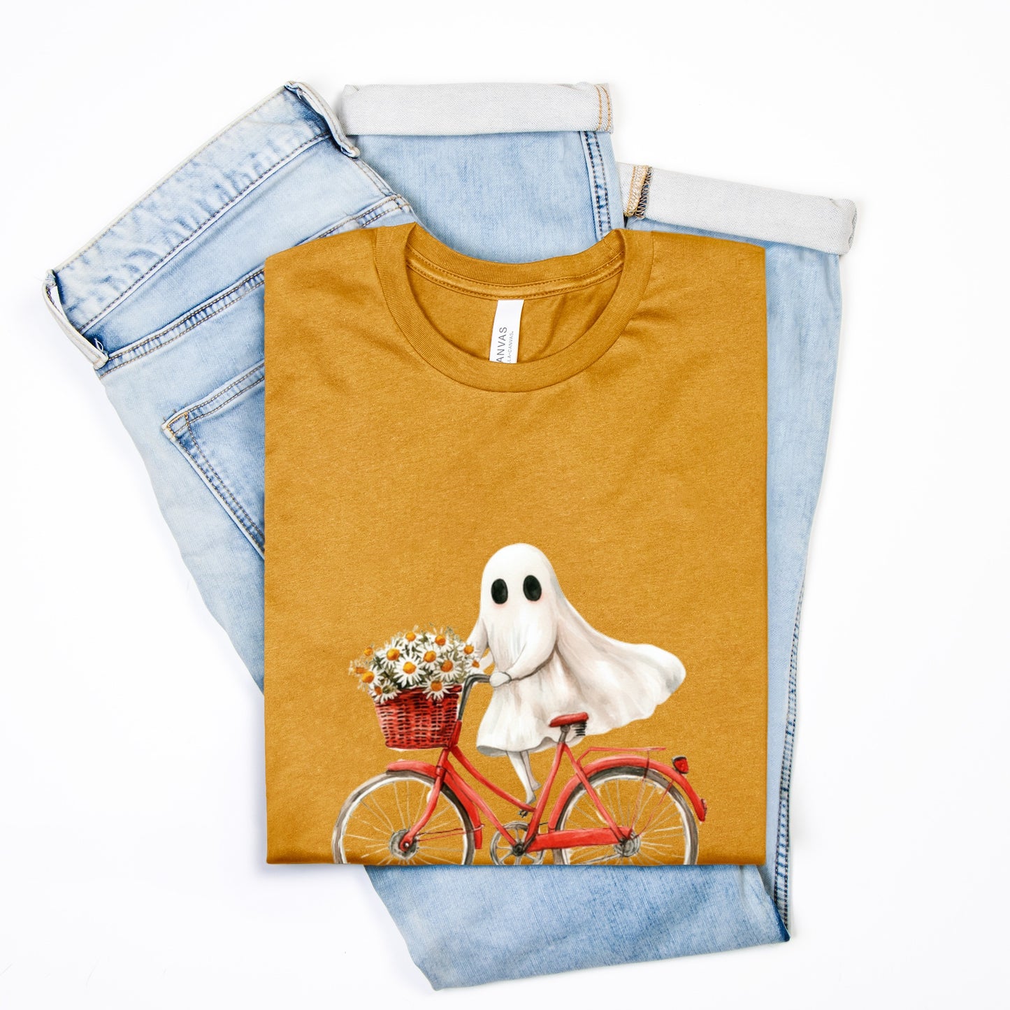 Cute Ghost Fall Tshirt/ Ghost on Bicycle/Soft Comfort Colors Tee/ Many Colors / Bella Canvas