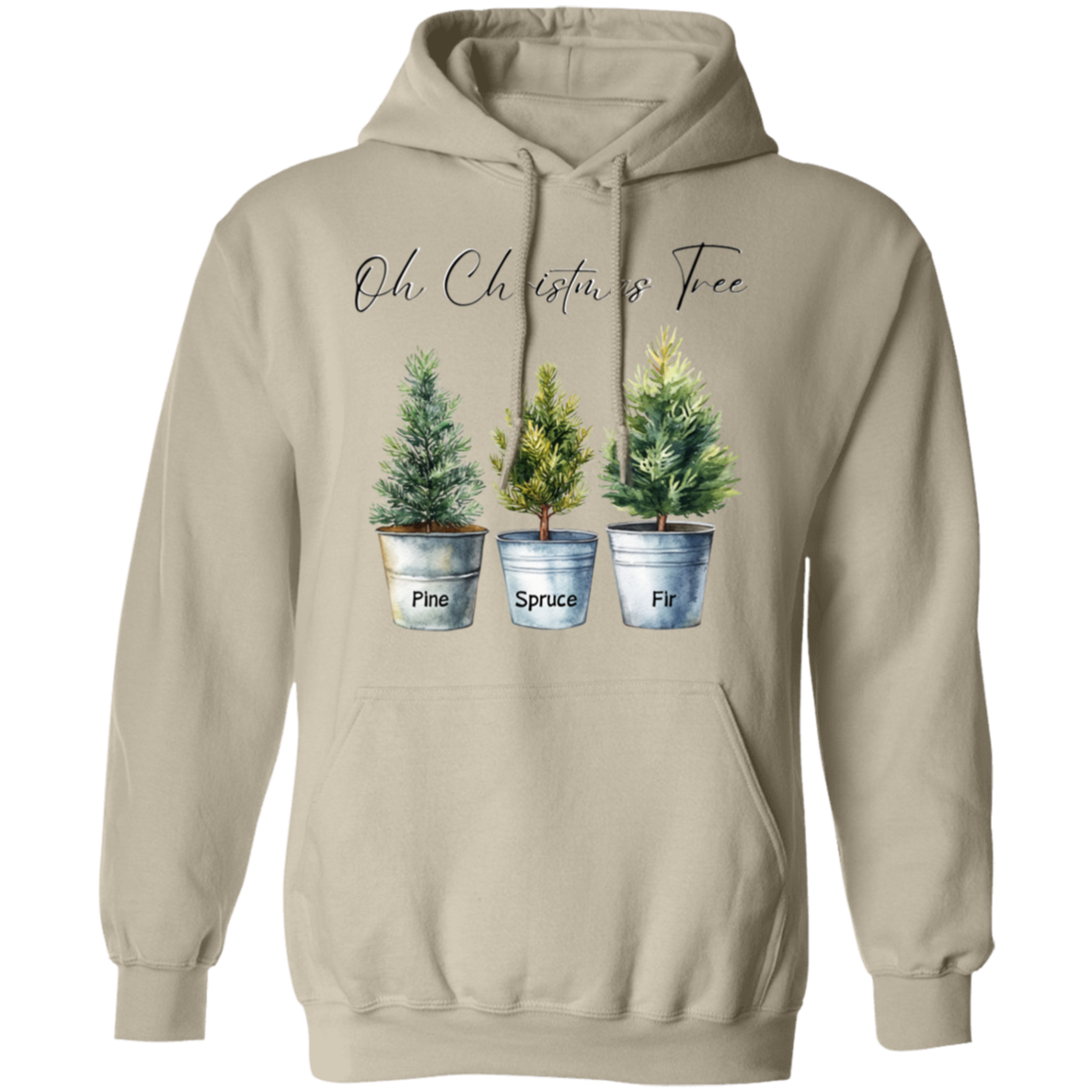 O Christmas Tree Pine Spruce Fir Trees in Tin Buckets Ladies Soft Hoodie, Color Choices