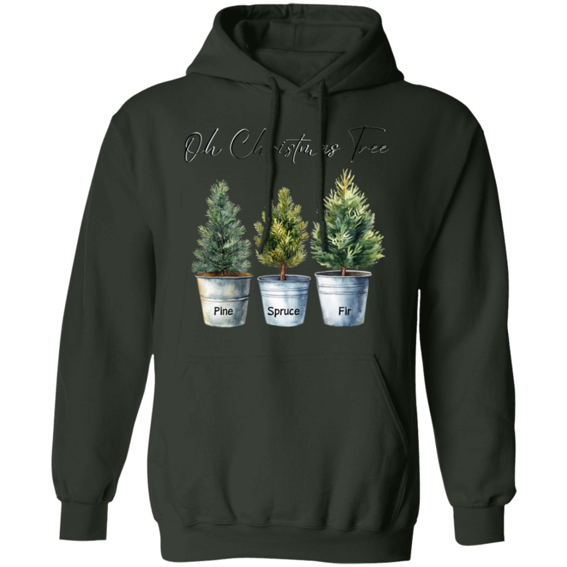 O Christmas Tree Pine Spruce Fir Trees in Tin Buckets Ladies Soft Hoodie, Color Choices