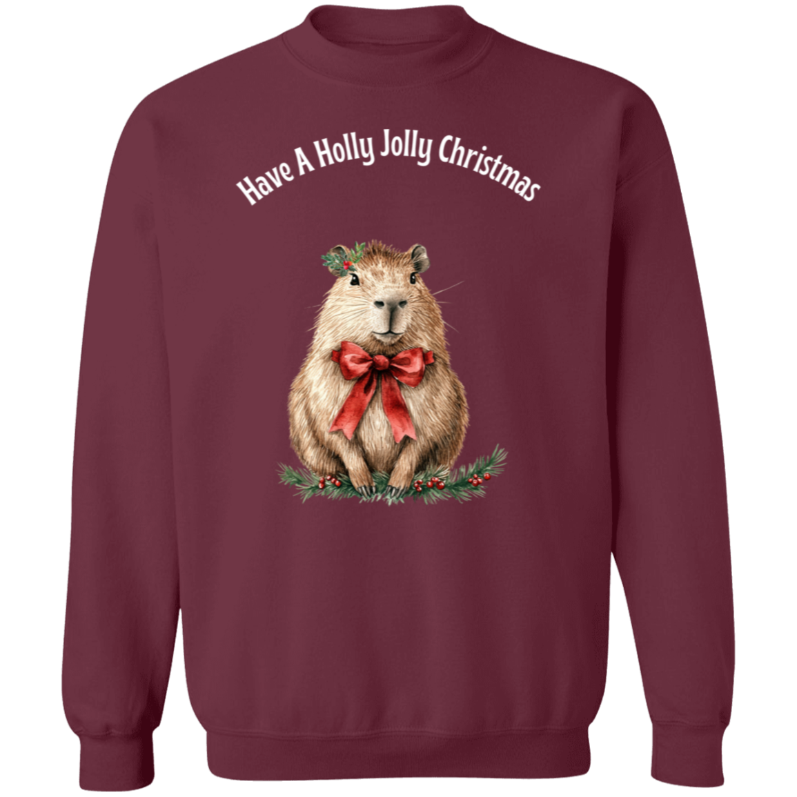 Adorable Festive Capybara, Holly Jolly Christmas, Ladies Soft Sweatshirt