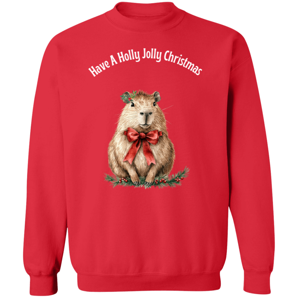 Adorable Festive Capybara, Holly Jolly Christmas, Ladies Soft Sweatshirt