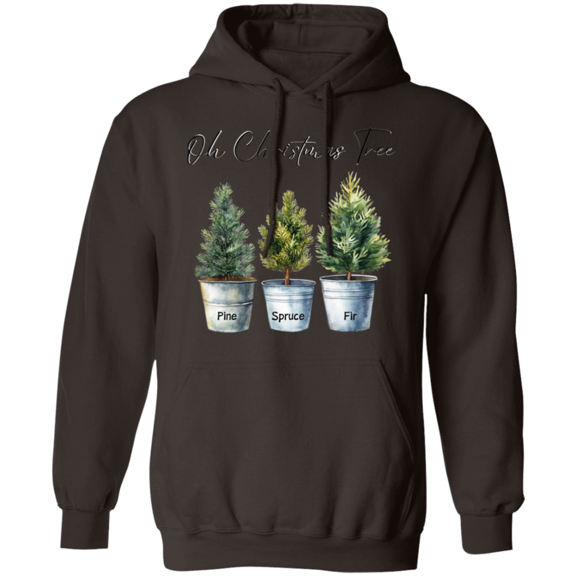 O Christmas Tree Pine Spruce Fir Trees in Tin Buckets Ladies Soft Hoodie, Color Choices