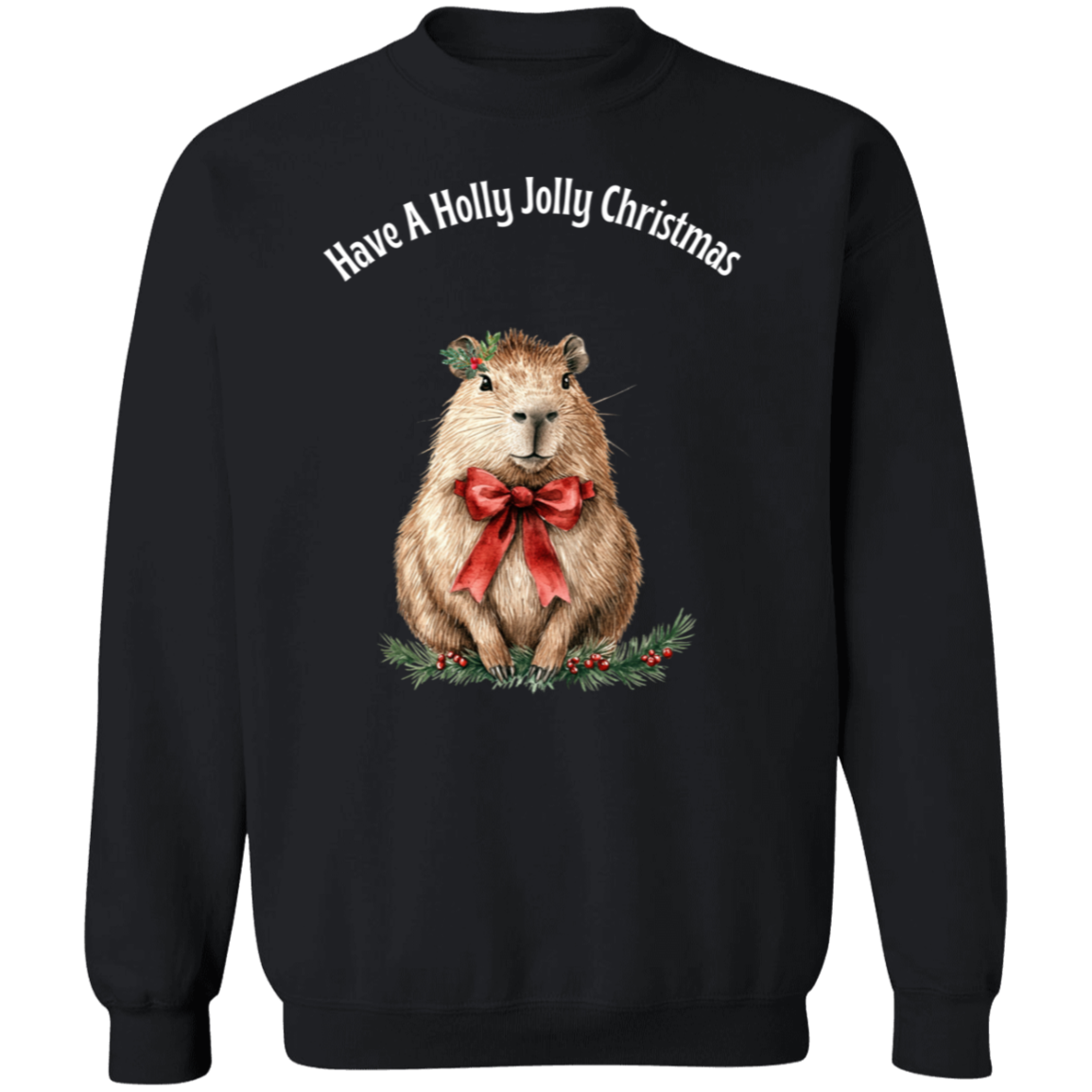 Adorable Festive Capybara, Holly Jolly Christmas, Ladies Soft Sweatshirt