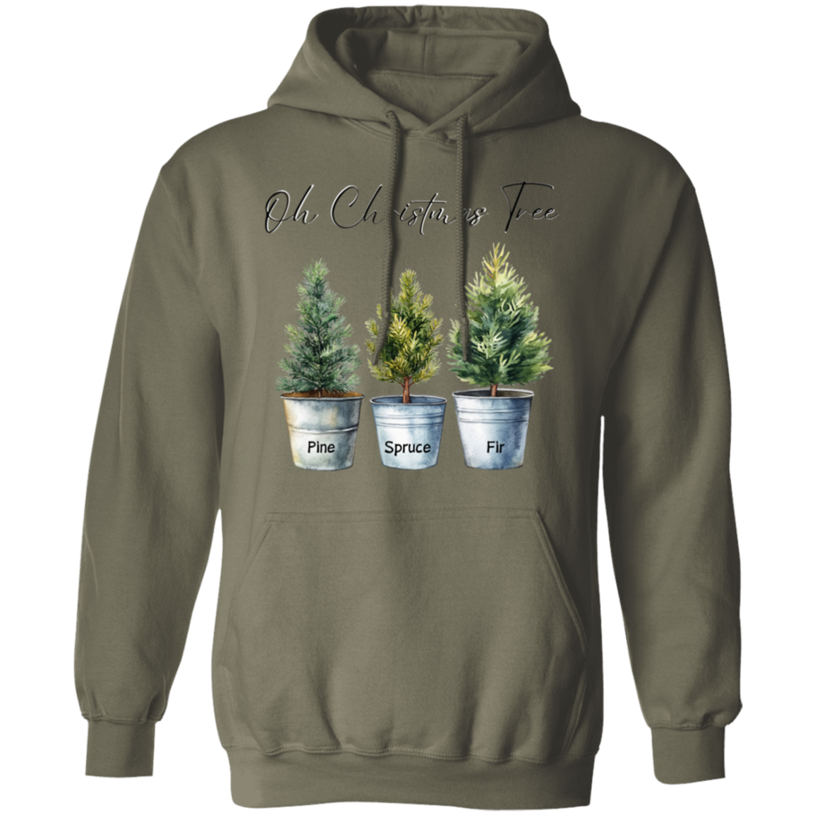 O Christmas Tree Pine Spruce Fir Trees in Tin Buckets Ladies Soft Hoodie, Color Choices