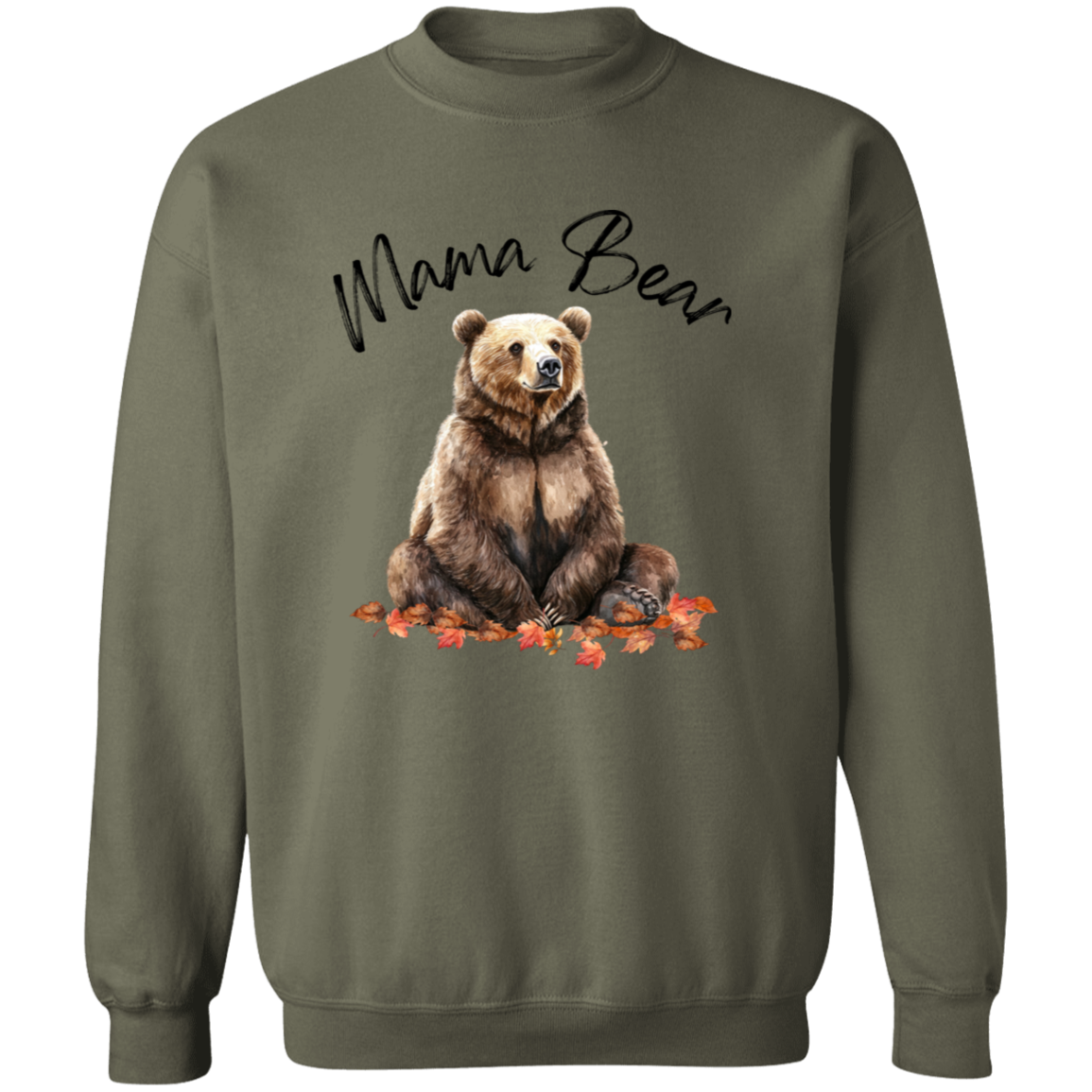 Mama Bear Sitting in Fall Leaves, Cozy Fall Sweatshirt, Choose your color