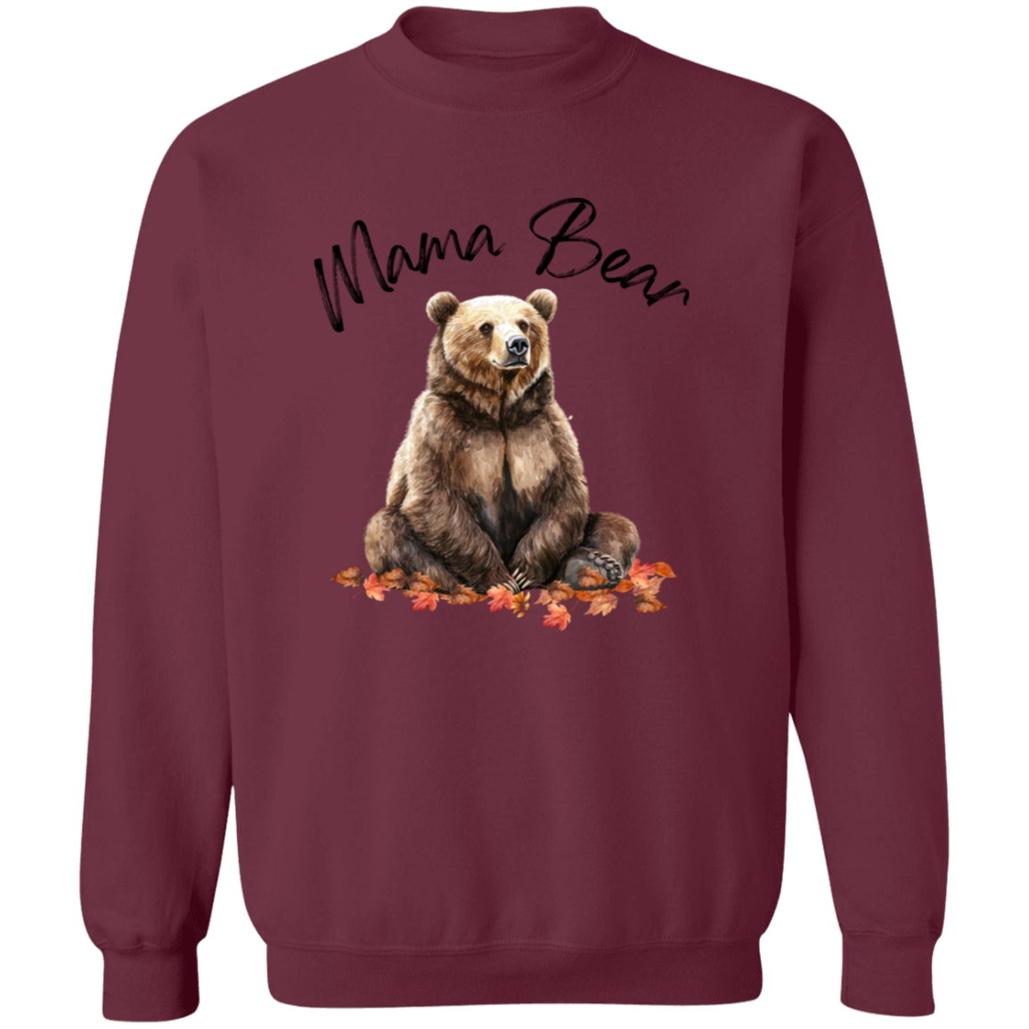Mama Bear Sitting in Fall Leaves, Cozy Fall Sweatshirt, Choose your color