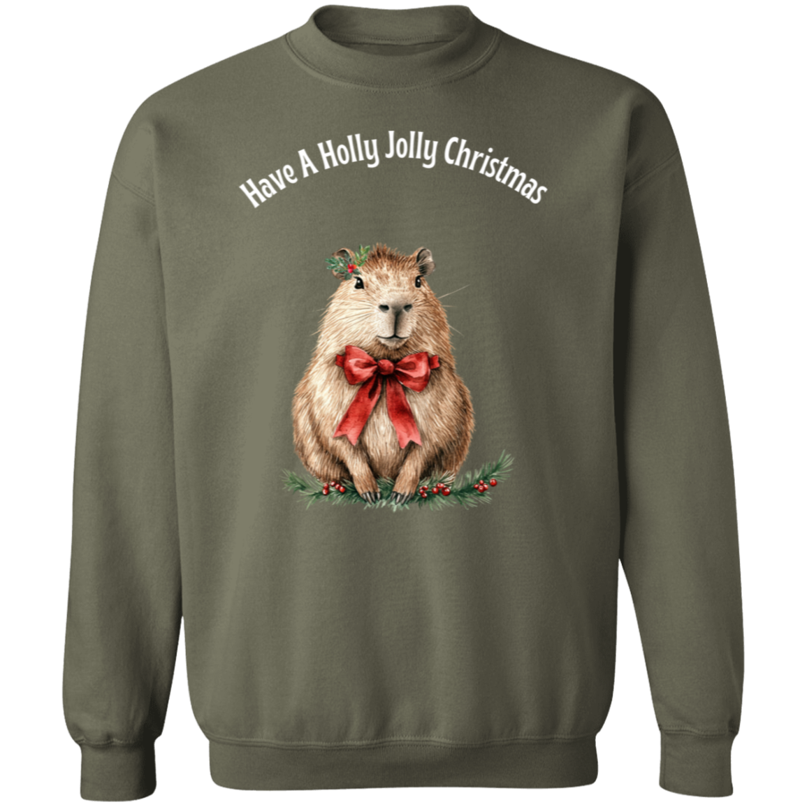 Adorable Festive Capybara, Holly Jolly Christmas, Ladies Soft Sweatshirt