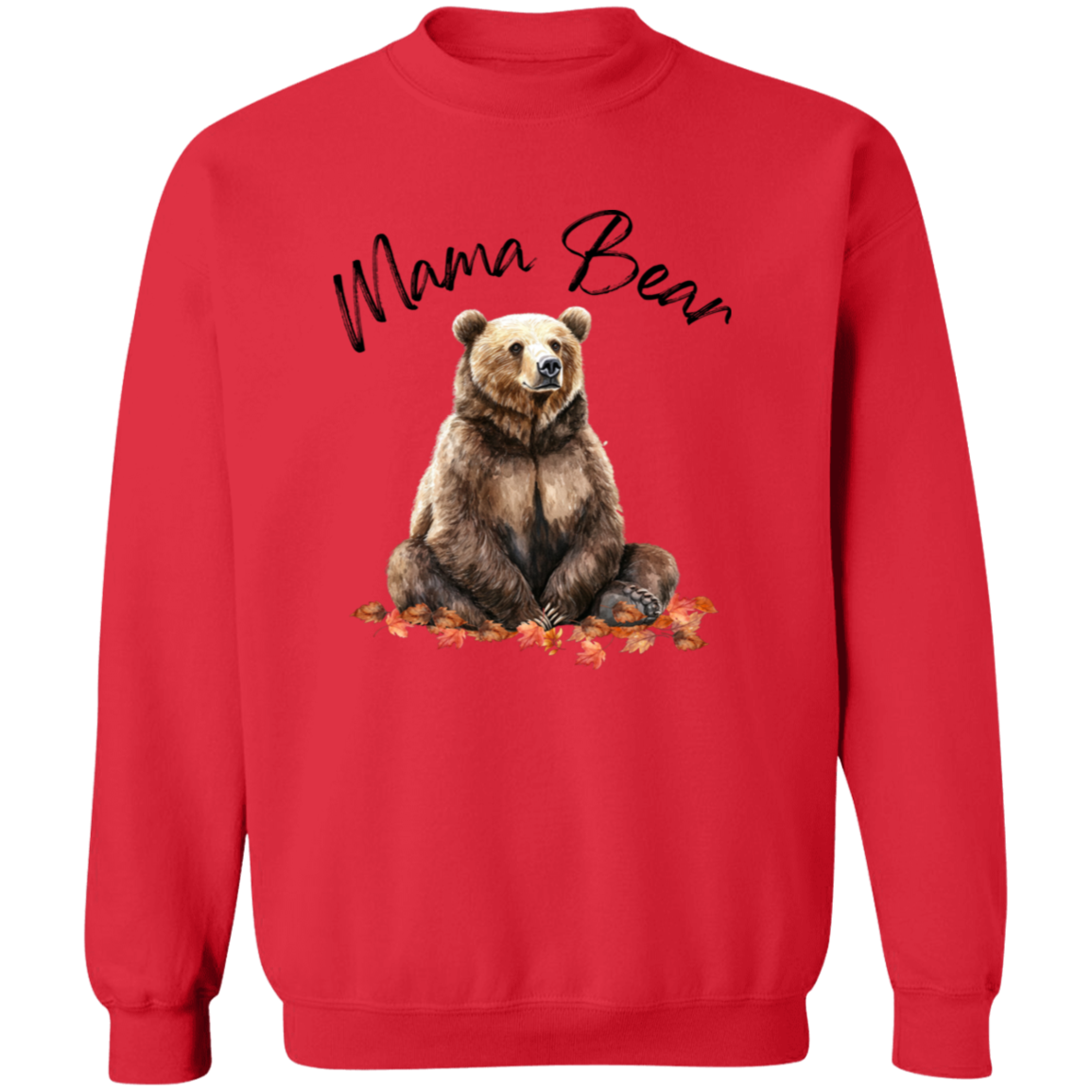 Mama Bear Sitting in Fall Leaves, Cozy Fall Sweatshirt, Choose your color