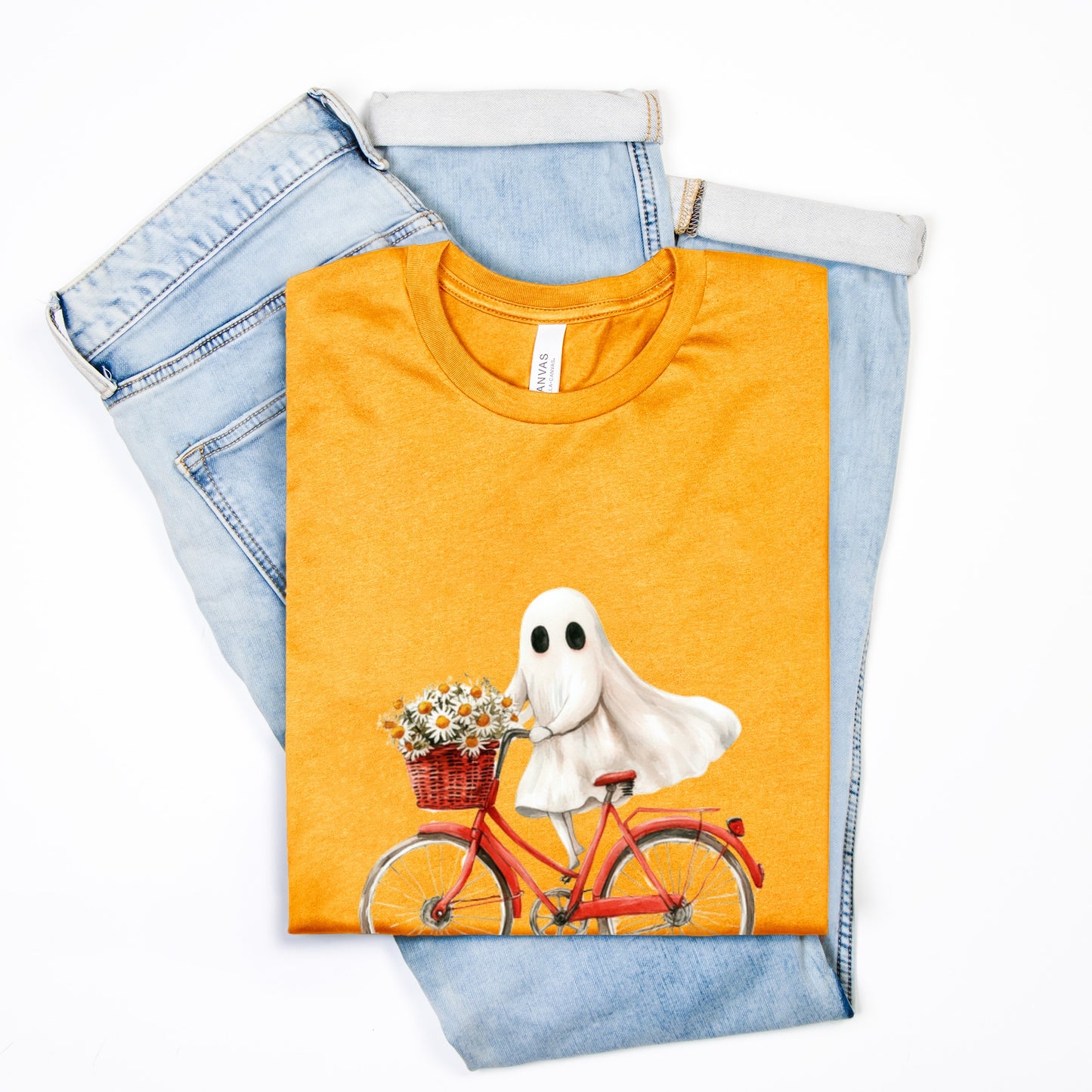 Cute Ghost Fall Tshirt/ Ghost on Bicycle/Soft Comfort Colors Tee/ Many Colors / Bella Canvas