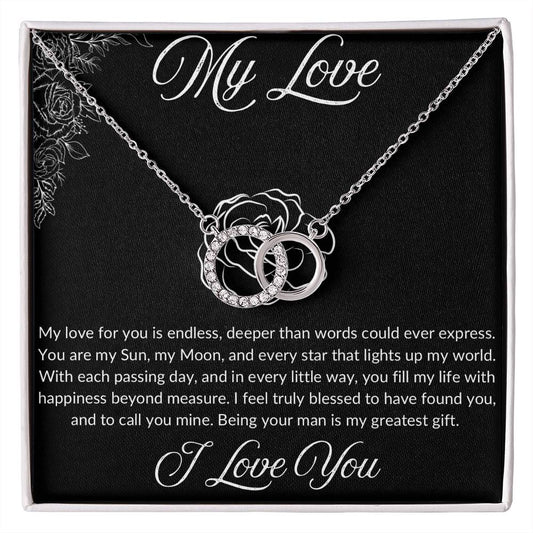 Stunning Perfect Pair interlocking rings necklace with heartfelt message card
