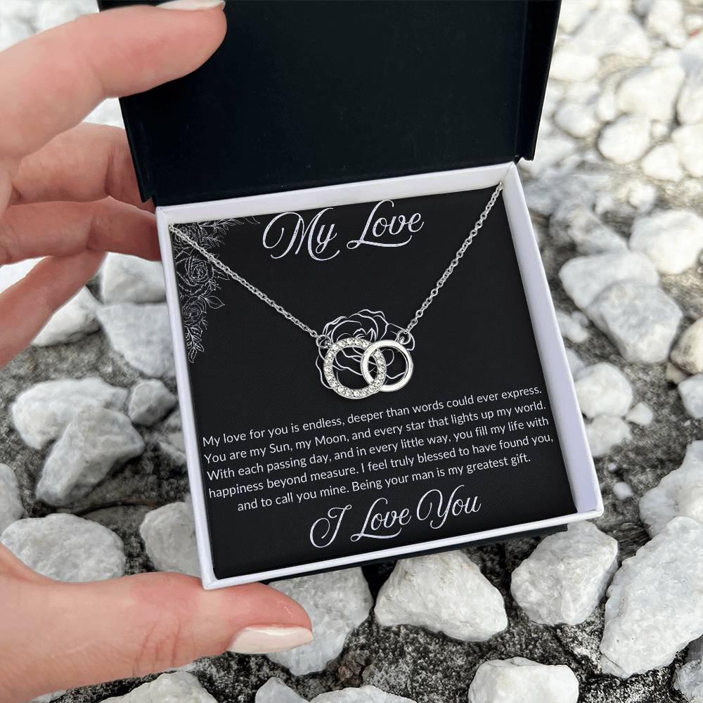 Stunning Perfect Pair interlocking rings necklace with heartfelt message card