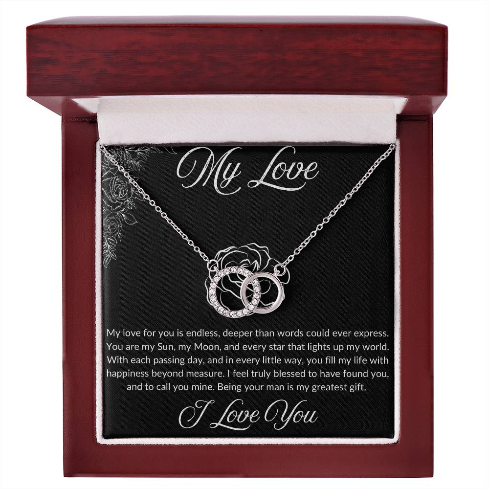 Stunning Perfect Pair interlocking rings necklace with heartfelt message card