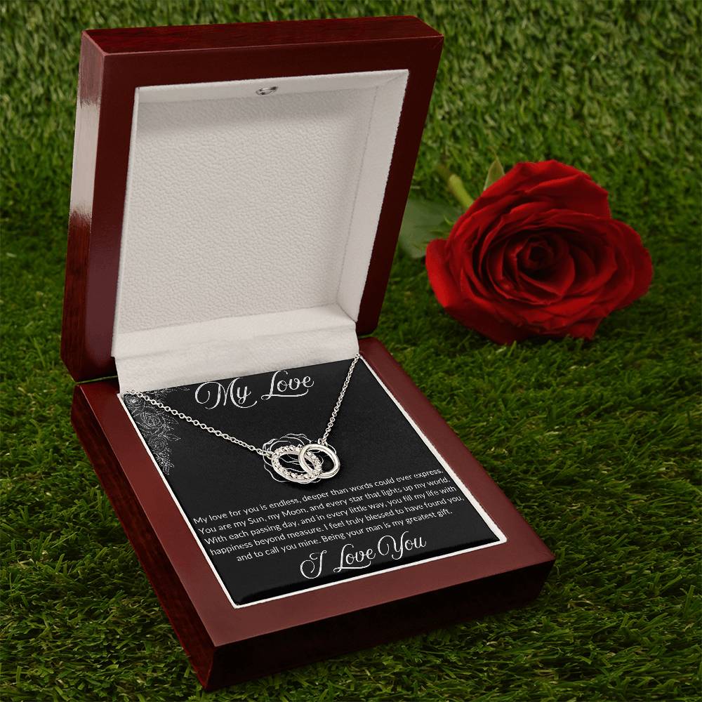 Stunning Perfect Pair interlocking rings necklace with heartfelt message card