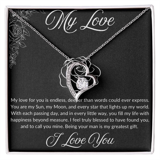 For the Love of Your Life, Stunning Forever Love Heart Necklace with the Perfect Words on a Message Card