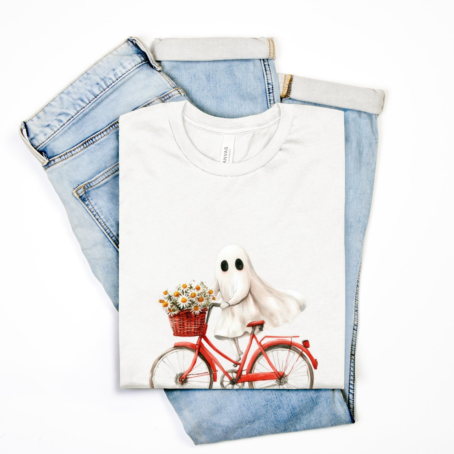 Cute Ghost Fall Tshirt/ Ghost on Bicycle/Soft Comfort Colors Tee/ Many Colors / Bella Canvas