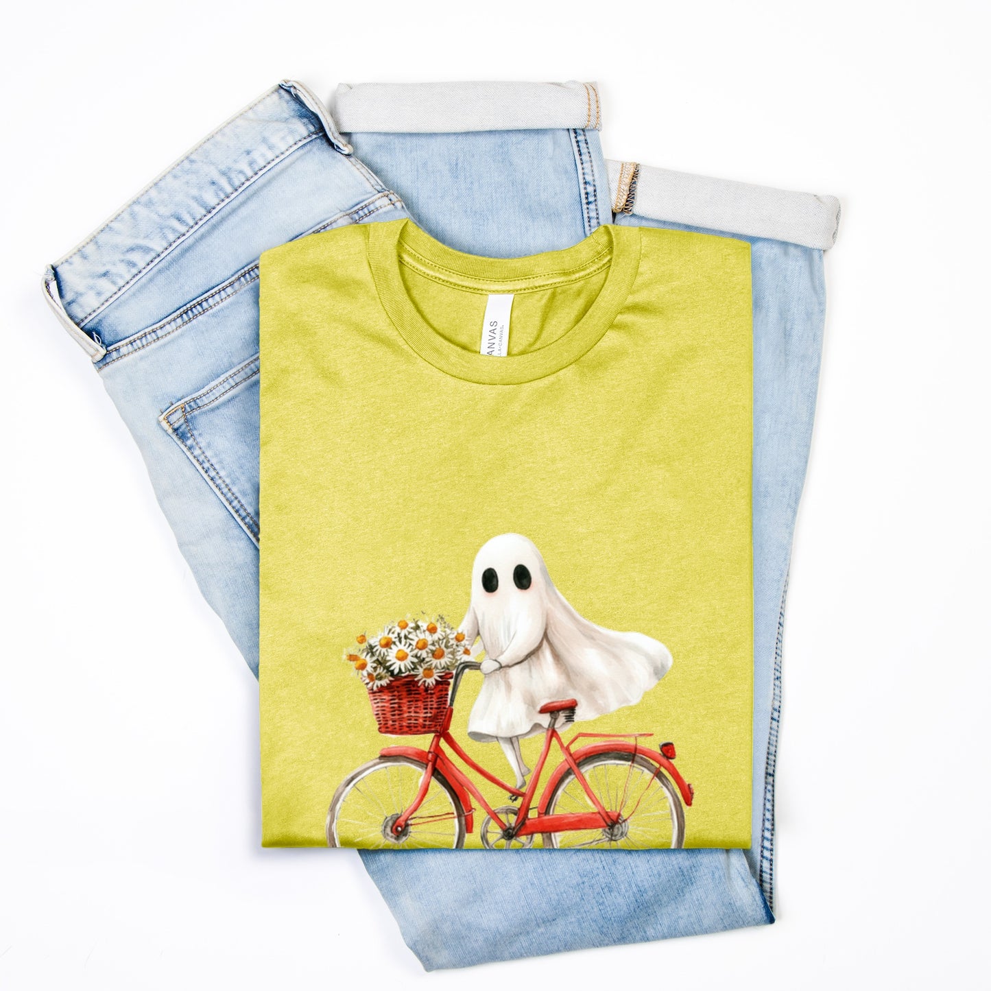 Cute Ghost Fall Tshirt/ Ghost on Bicycle/Soft Comfort Colors Tee/ Many Colors / Bella Canvas