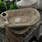 WHITE DISTRESSED WOODEN PRAYER BOWL WITH DISTRESSED BEADED TASSEL