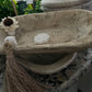 WHITE DISTRESSED WOODEN PRAYER BOWL WITH DISTRESSED BEADED TASSEL