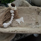 WHITE DISTRESSED WOODEN PRAYER BOWL WITH DISTRESSED BEADED TASSEL