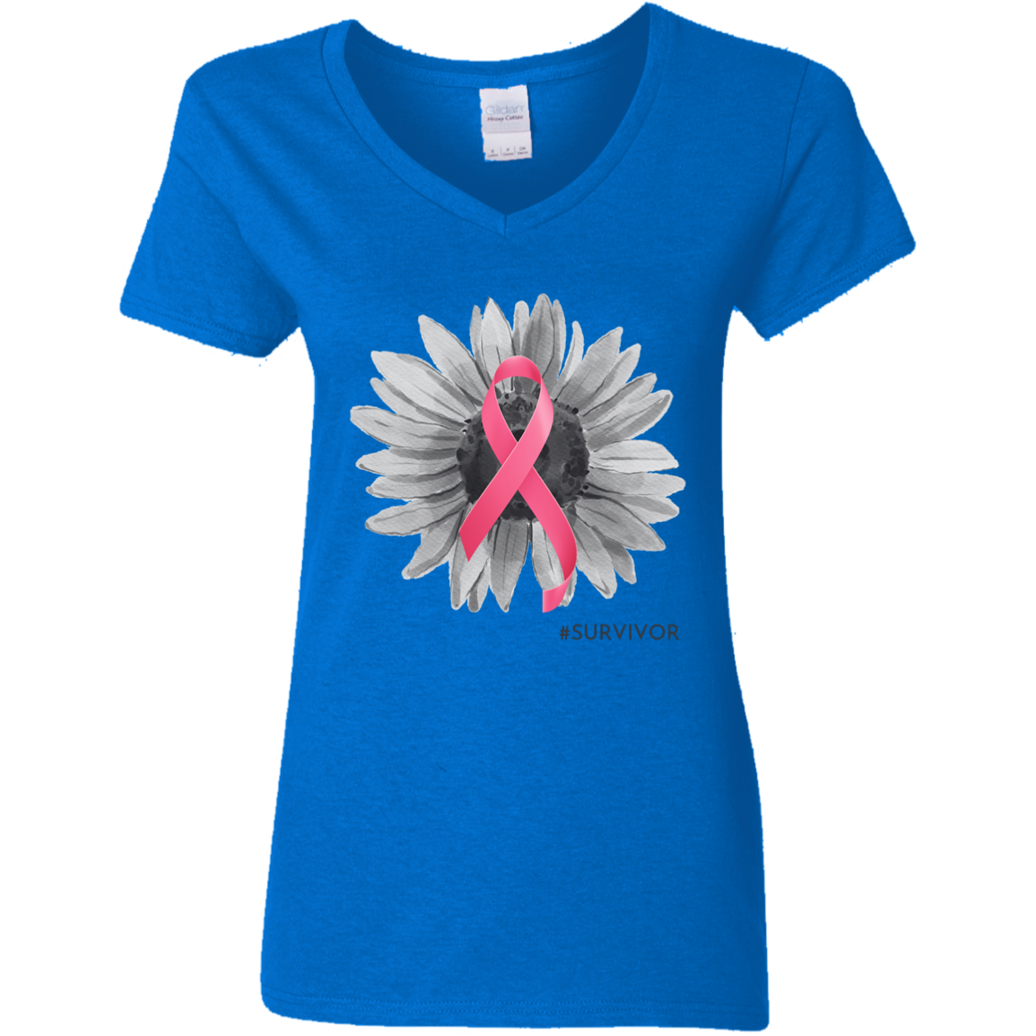 CANCER SURVIVOR FLOWER / LADIES COTTON V-NECK TEE