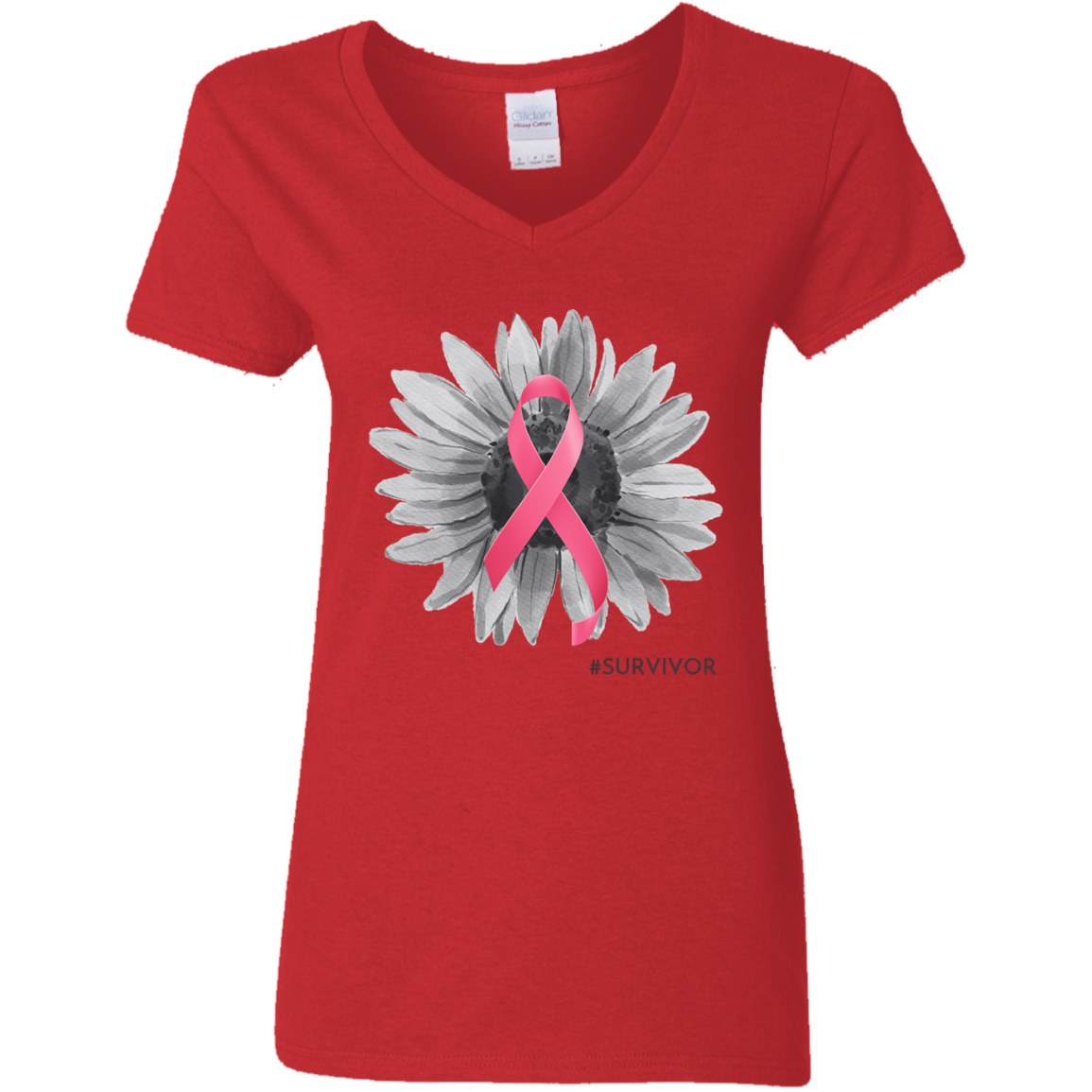 CANCER SURVIVOR FLOWER / LADIES COTTON V-NECK TEE