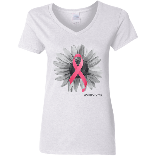 CANCER SURVIVOR/ LADIES COTTON V-NECK TEE