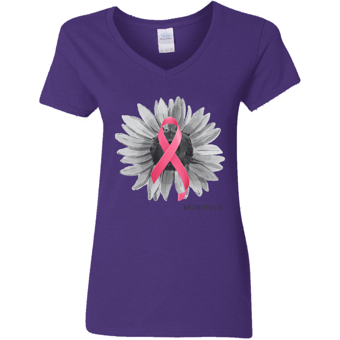 CANCER SURVIVOR FLOWER / LADIES COTTON V-NECK TEE
