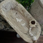 WHITE DISTRESSED WOODEN PRAYER BOWL WITH DISTRESSED BEADED TASSEL