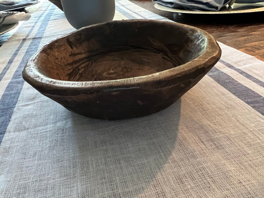 SMALL RUSTIC BROWN ROUND, WOODEN DOUGH BOWL