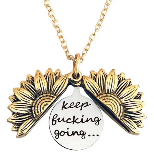 18K GOLD PLATED & SILVER PLATED SUNFLOWER SURPRISE NECKLACES WITH A FUN MOTIVATIONAL MESSAGE INSIDE