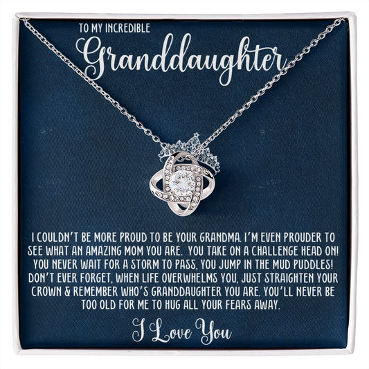 TO MY INCREDIBLE GRANDDAUGHTER/ HUG ALL YOUR FEARS AWAY/ MOTHERS DAY BIRTHDAY GIFT FROM GRANDMA KNOT NECKLACE